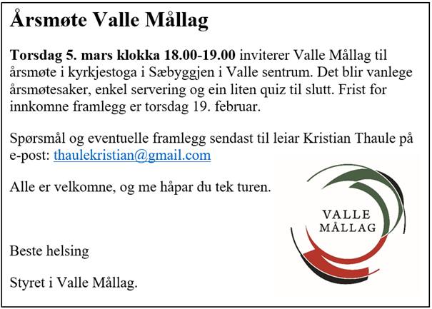 Årsmøte for Valle Mållag 2026